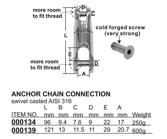 Anchor Chain Swivel. HOMER - TENOB  8-10MM